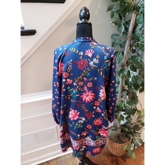 Loft Wildflower Satin Shift Dress Women's Size M Blue Collered Button Down - Picture 9 of 12